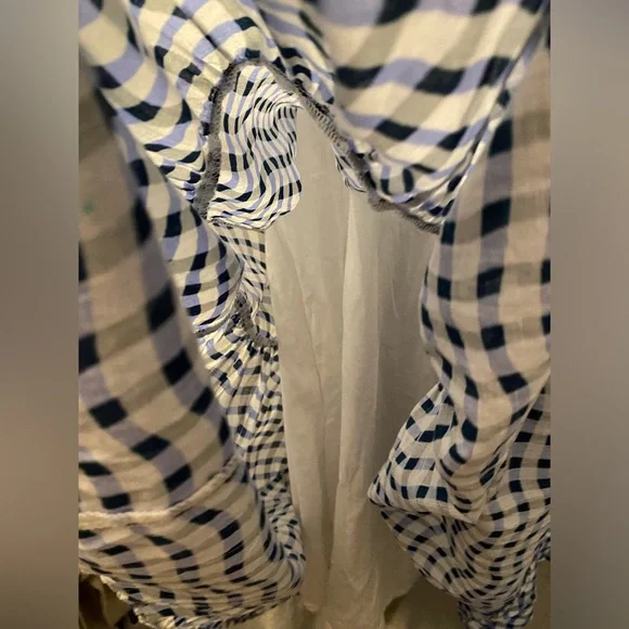Anthropologie- Peregrine Blue and White Wavy Gingham Check Dress flutter sleeve - Picture 16 of 16
